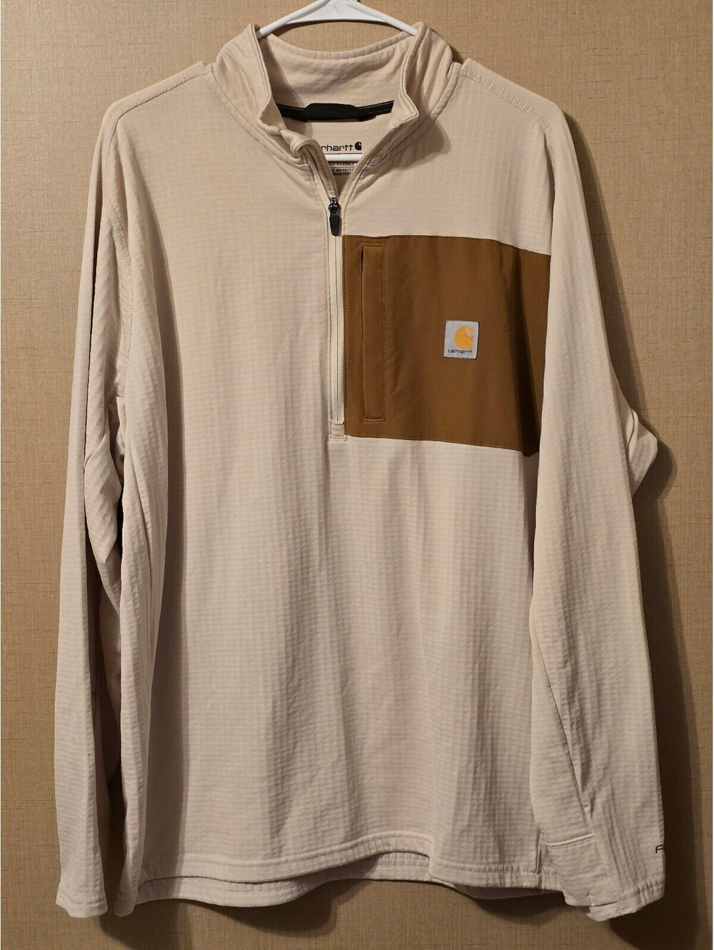 Carhartt Force Relaxed Fit Mock Neck Half-Zip Grid Fleece Shirt - Oat Milk